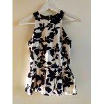Haut / top / débardeur péplum blanc À motifs végétaux noirs xs tbe Haut / top / débardeur péplum blanc À motifs végétaux noirs xs tbe
