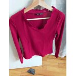 Haut / top / t - shirt rouge À manches longues avec col en crochet xs tbe Haut / top / t - shirt rouge À manches longues avec col en crochet xs tbe