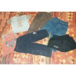 Jeans bleu + pantalons velours marron + pantalons toile marine + short noir + t - shirt manches courtes ...