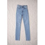 Jean slim taille haute bleu clair zara � xxs / 32 � effet destroy � y2k