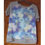 Joli tee - shirt - devant mouchet de bleu / rose / jaune 100%polyester soyeux (un peu transparent) - ...