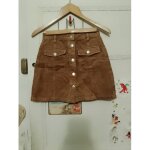 Jupe boutonn�e en velours marron 30 xxxs stradivarius.