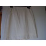 Jupe cacharel, crme avec de fines rayures, double, forme trapze, au dessus du genou,