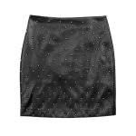 Jupe cuir pu a clou noire doublee skirt cloutee style rock mode tendance taille 42 ornee de clous metalliques ...