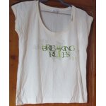 Lger tee - shirt fminin sans manches - grande encolure ronde - beige avec inscription breaking rules ...