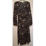 Longue robe portefeuille froiss�e noire et beige