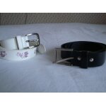 Lot de 2 ceintures fille noire unie en cuir 65 cm avec boucle mtal logg + 1 blanche 75 cm en vinyl avec ...