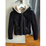 Manteau / blouson  aviateur  zara  capuche noir avec fausse fourrure intrieure xs (indiqu s)