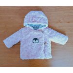 Manteau en fausse fourrure rose a capuche. pinguin. orchestra. taille 3 mois