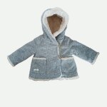 Manteau gris a capuche. fausse fourrure. zara baby. 3 / 6 mois. 68 cm.