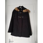 Manteau noir duffle coat capuche 36 s tex