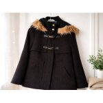 Manteau noir tex t36 ? duffle coat avec capuche fourrure
