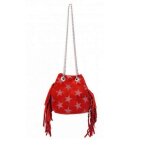 Mellow yellow sac a main franges etoiles en cuir daim peau velours rouge a bandouliere chaine bessace ...