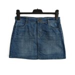 Mini jupe en jean bleu effet pliss� d�lav�. la redoute. taille 12 ans. 150 cm