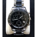 Montre chronographe agatha cadran noir en c�ramique et acier bracelet noir et argent � 3, 5 cm