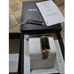 Montre femme ariane dor� cadran noir bracelet cuir l�opard 12 mm