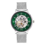Montre homme automatic argent cadran vert bracelet acier milanais argent 20 mm