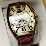 Superbe montre m�canique sewor - bo�tier tonneau dor� & phase de lune
