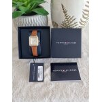 Montre tommy hilfiger femme dor�e rectangulaire mia bracelet cuir marron camel neuve jamais port�e
