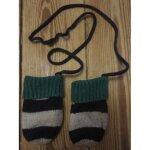 Moufles naissance 0 - 6 mois jacadi coton laine ray� gris noir vert avec cordon