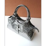 Mugler sac  main verni argent tressage faon damier
