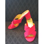 Mules � talon 7 cm sabots g�mo femme rose fushia �lastique chaussures �t� 38 sandales nus pieds