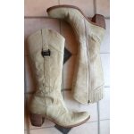 Nero giardini � bottes ivoire cr�me en cuir aspect irr�gulier esprit western cow - girl - 38