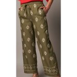 Pantalon large taille haute, viscose imprim�e - taille 44
