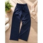 Pantalon taille haute ray� bleu marine kiabi t34 avec ceinture