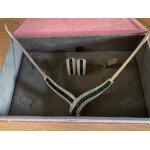 Parure ninabox - collier ras du cou et boucles d'oreilles en strass brillants et verts