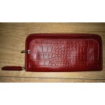 Portefeuille rouge porte monnaie carte cuir croco.