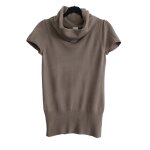 Pull beige. grand col. manches courtes. camaieu. acrylique. polyamide. taille 38