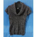 Pull chin� gris anthracite et blanc. grand col. manches courtes. camaieu. taille 38