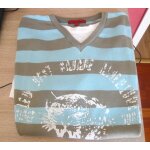 Pull en coton t - shirt int�gr� - ray� taupe / turquoise - best mountain - taille l