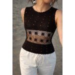 Pull crochet sans manches marron caroll ? maille ajour�e sequins ? esprit 70s vintage