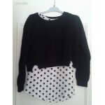 Pull crop top noir et son d�bardeur long � pois noirs