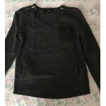 Pull femme encolure v manches longues gris fonc laine mrinos et cuir d'agneau the kooples taille 1 ...