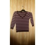 Pull femme h & m, rose / bordeaux, ray. taille 36. col v. 70 % acrylique, 30 % polyamide. longueur totale ...