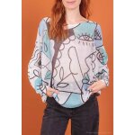 Pull femme oversize imprim artistique abstrait col rond manches longues  style bohme chic