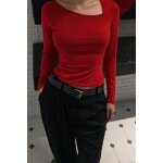 Pull fin zara laine & soie rouge profond ? col asym�trique ? t36 / s