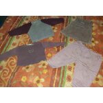 Pull gris violet + robe velour marron + t - shirt manches longues violet + pantalon ray� blanc rouge ...