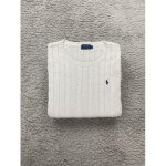 Pull d'hiver torsad� tress� ralph lauren femme blanc logo brod� bleu / taille l