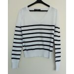 Pull marin blanc et bleu marine. col v. jennyfer. coton. taille 38