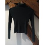 Pull noir femme col montant maille c�tel�e taille s