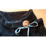 Pull promod imitation chenille  col roul large orn noeud + broche couleur bleu vert