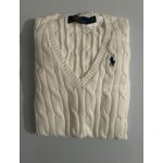 Pull ralph lauren blanc torsad� femme cole v taille s