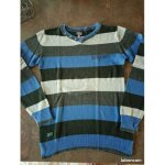 Pull ray� bleu gris gar�on 12 ans tissaia tr�s bon �tat