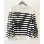 Pull zara coton blanc À grosses rayures marine col rond medium Pull zara coton blanc À grosses rayures marine col rond medium