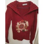 Pull zara rouge avec motif, col v, en pure laine Pull zara rouge avec motif, col v, en pure laine