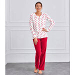 Pyjama polaire pois femme manches longues